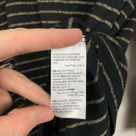 Chico’s | Striped Essential Layer Lurex Top Black & Gold Long Sleeve Stretch Tee - Picture 9 of 10